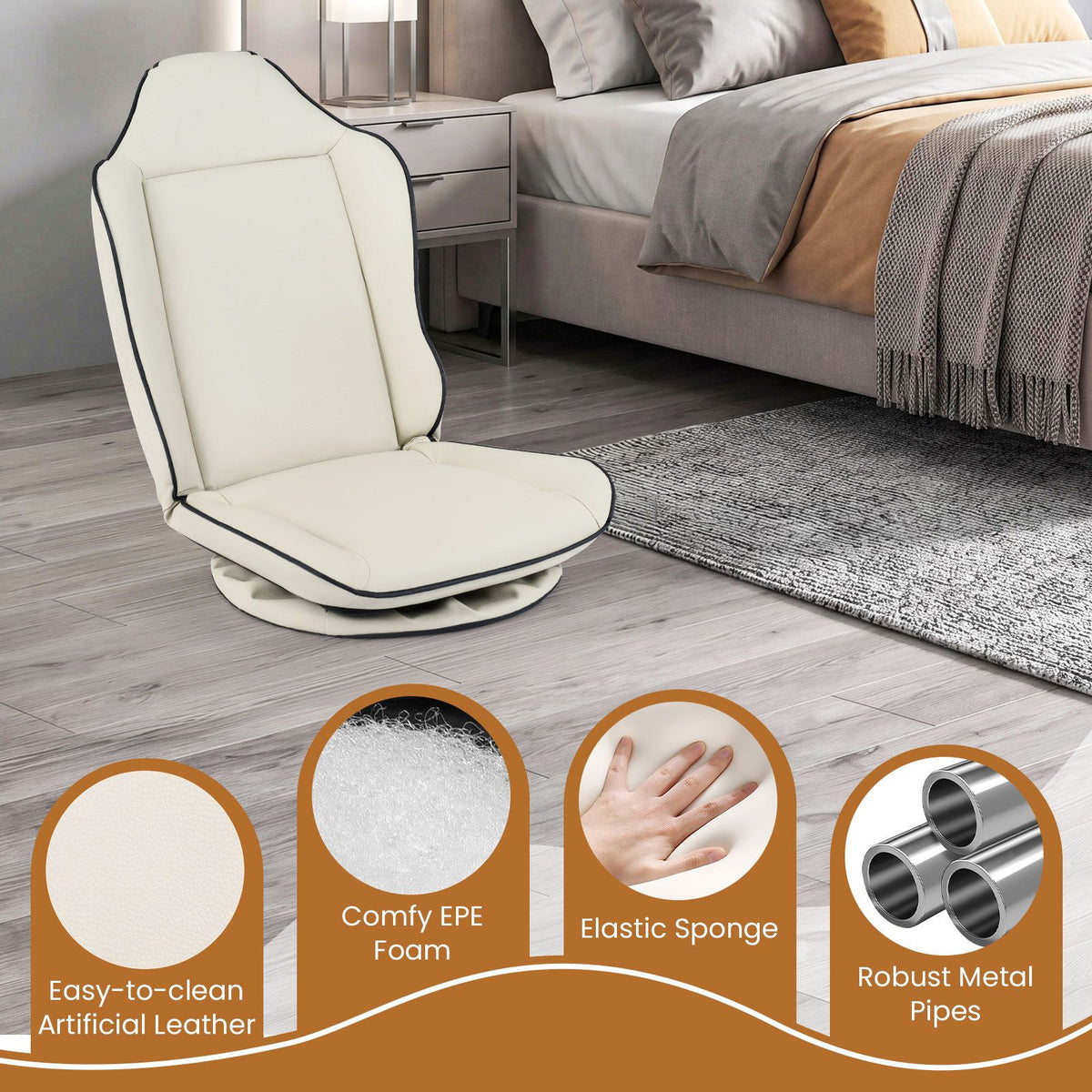 Foldable Reclining Lounge Chair with Padded Seat for Reading Working