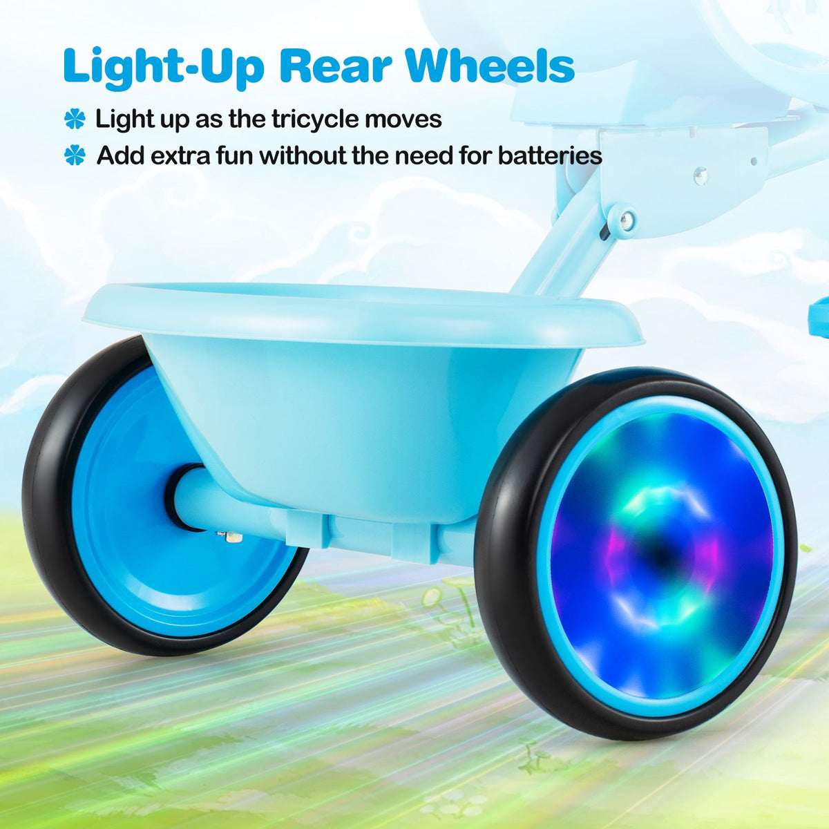 Foldable Toddler Tricycle with Lighting Wheels and Adjustable Seat for 2-5 Years Old