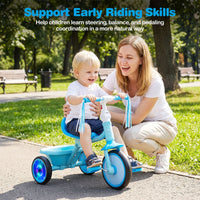 Foldable Toddler Tricycle with Lighting Wheels and Adjustable Seat for 2-5 Years Old