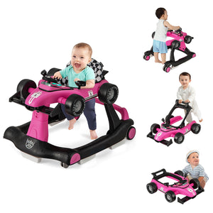 4-in-1 Baby Walker, Foldable Activity Car Baby Walker w/3 Adjustable Height