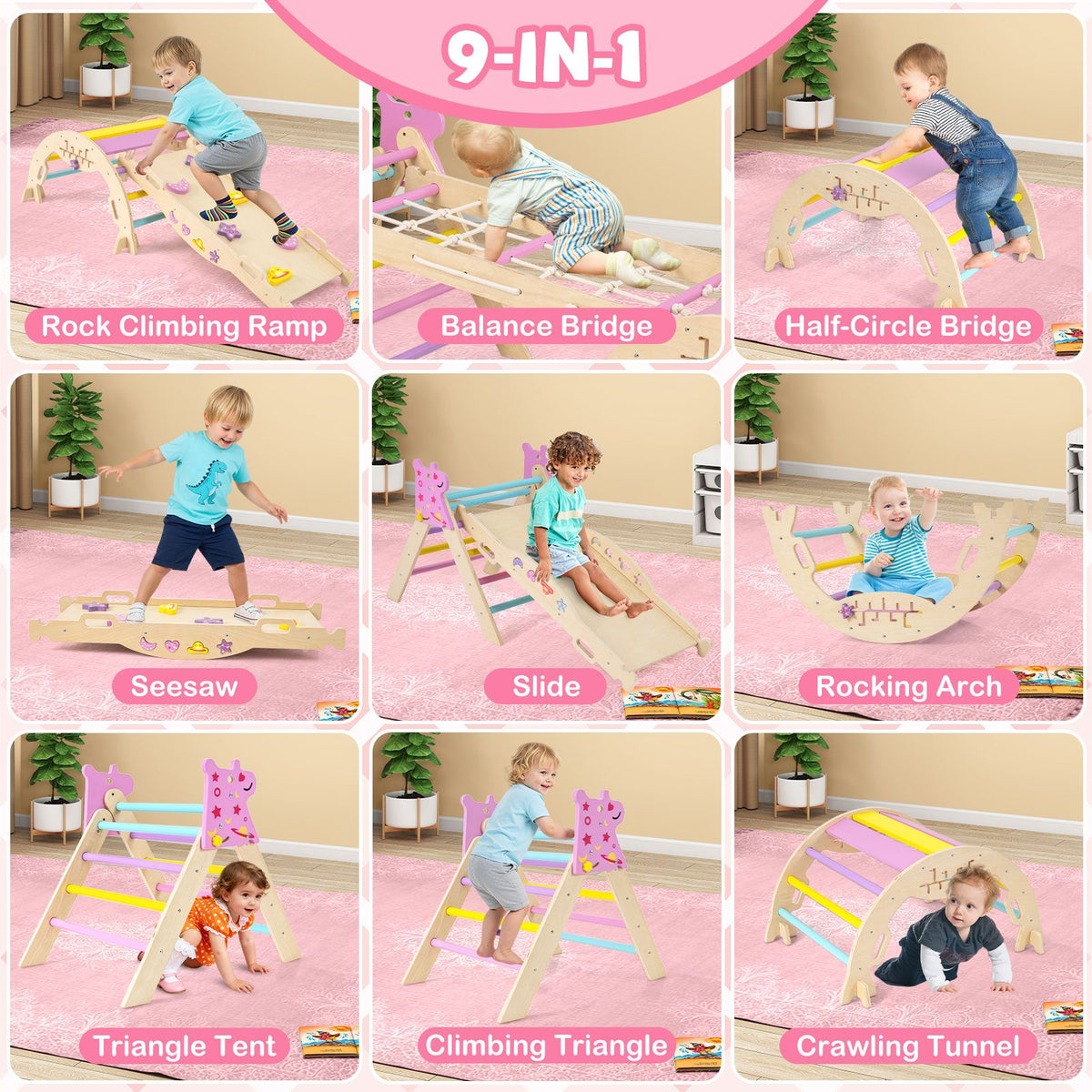 9-in-1 Foldable Baby Climbing Toys with Climbing Rope Ladder