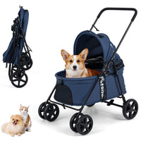 Pet Stroller for Dogs with 360 Swivel Wheels and One Step Brake