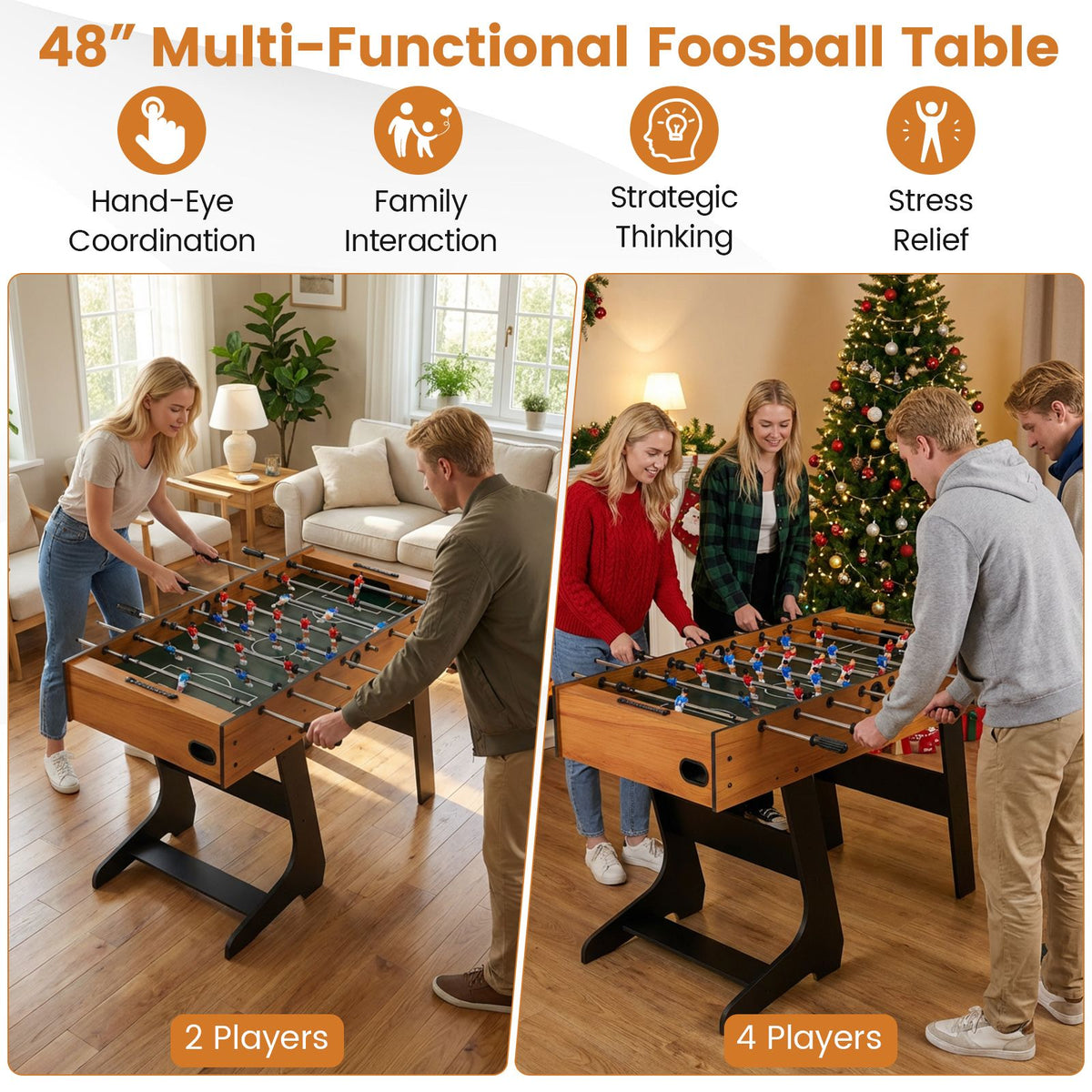 Folding Foosball Table with 2 Balls and Slide Scorers for Family Night