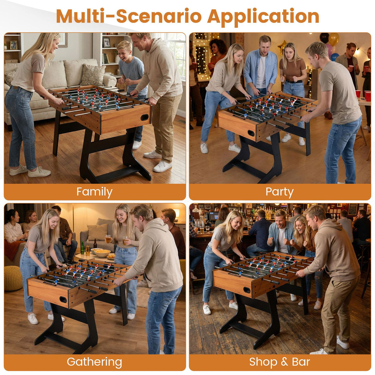 Folding Foosball Table with 2 Balls and Slide Scorers for Family Night