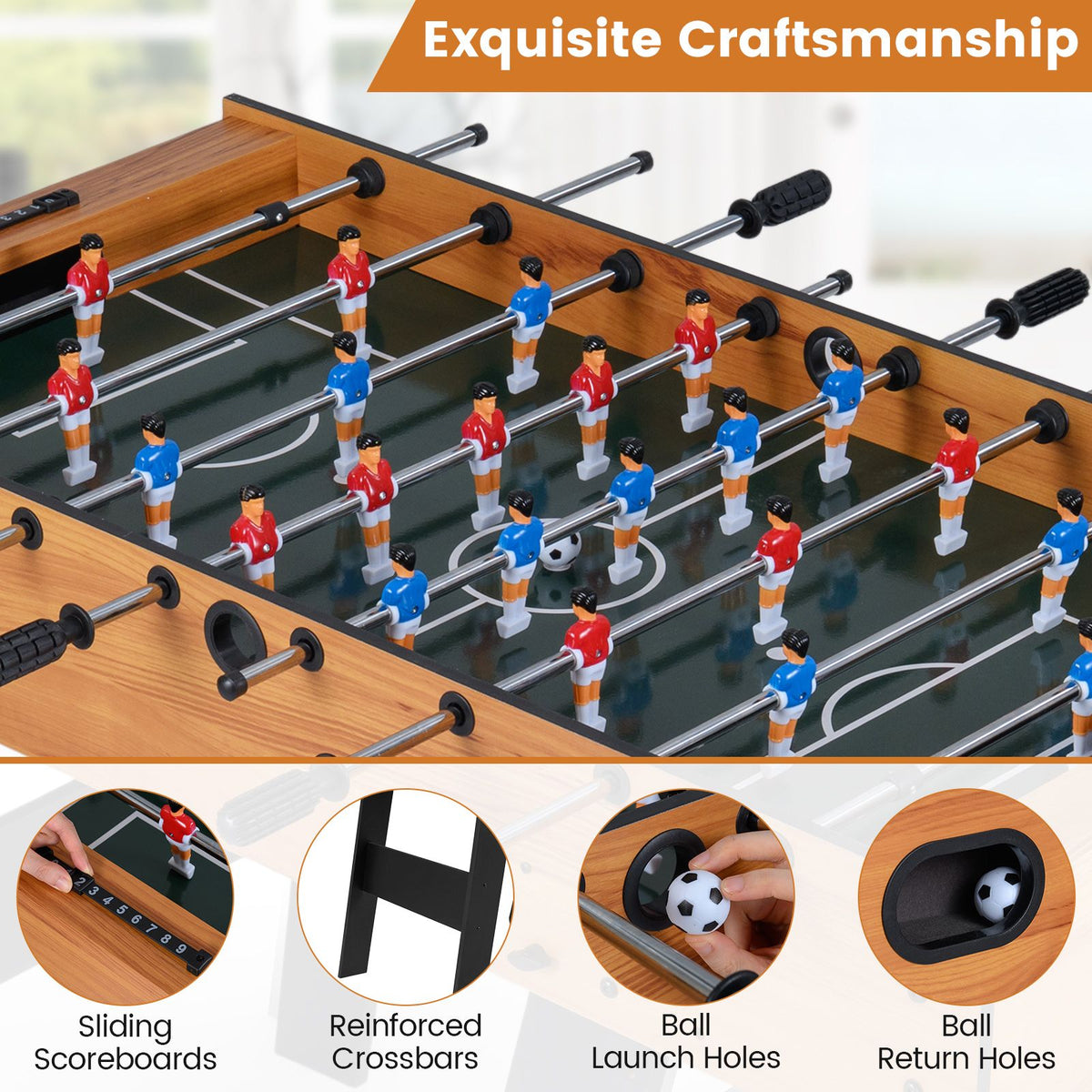 Folding Foosball Table with 2 Balls and Slide Scorers for Family Night
