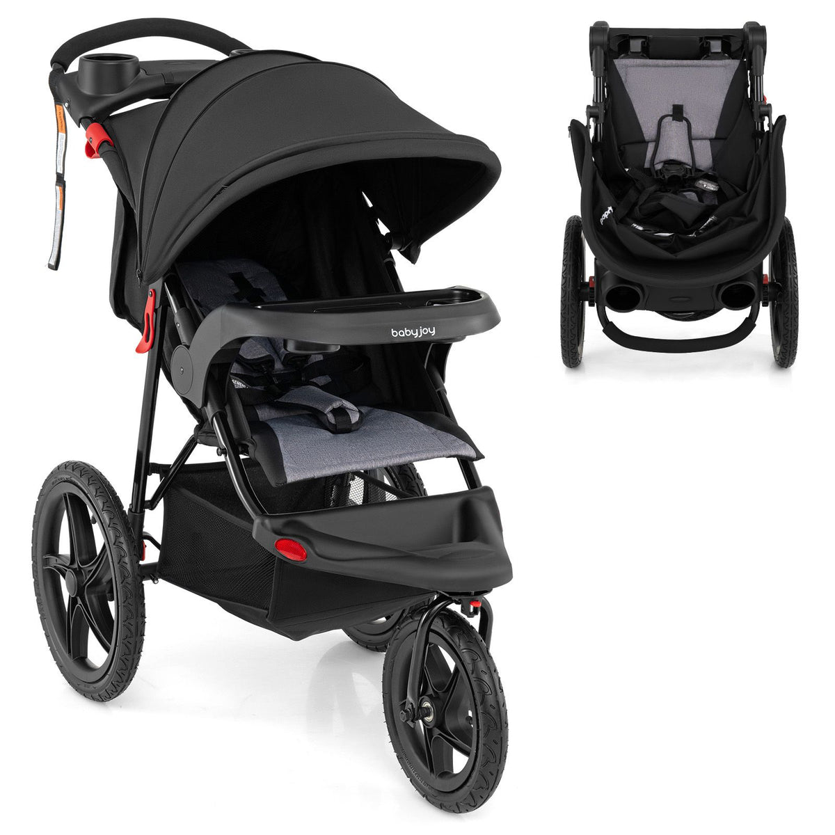 Foldable Jogger with Adjustable Canopy and Detachable Tray