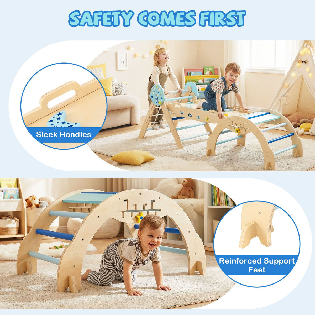 Foldable Jungle Gym with Arch and Ramp for Play Room