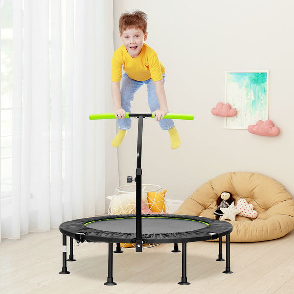 Foldable Mini Trampoline with Height Adjustable Handrail for Kids Adults