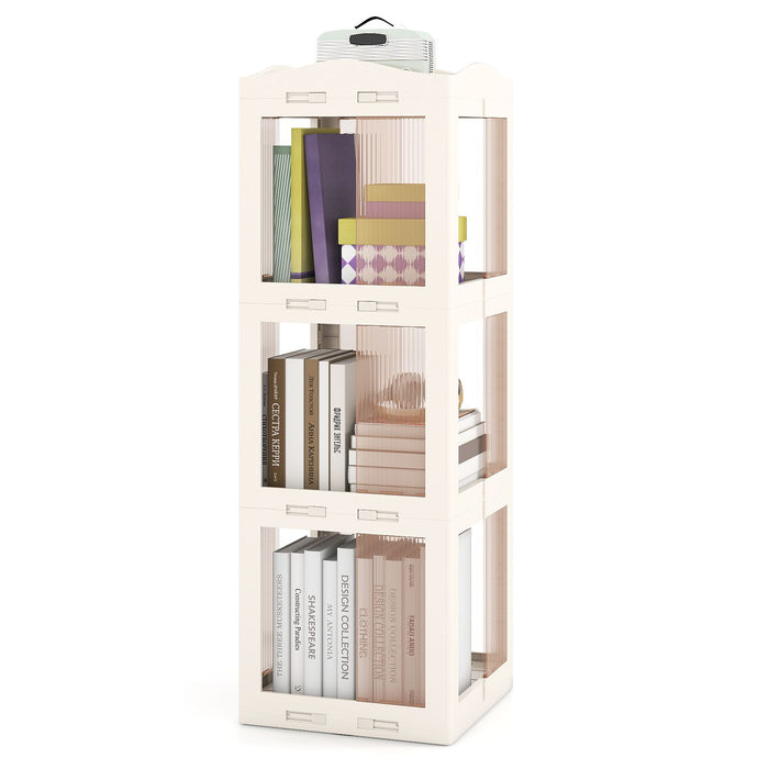 Foldable Rotating Bookshelf with Swivel Base for Living Room