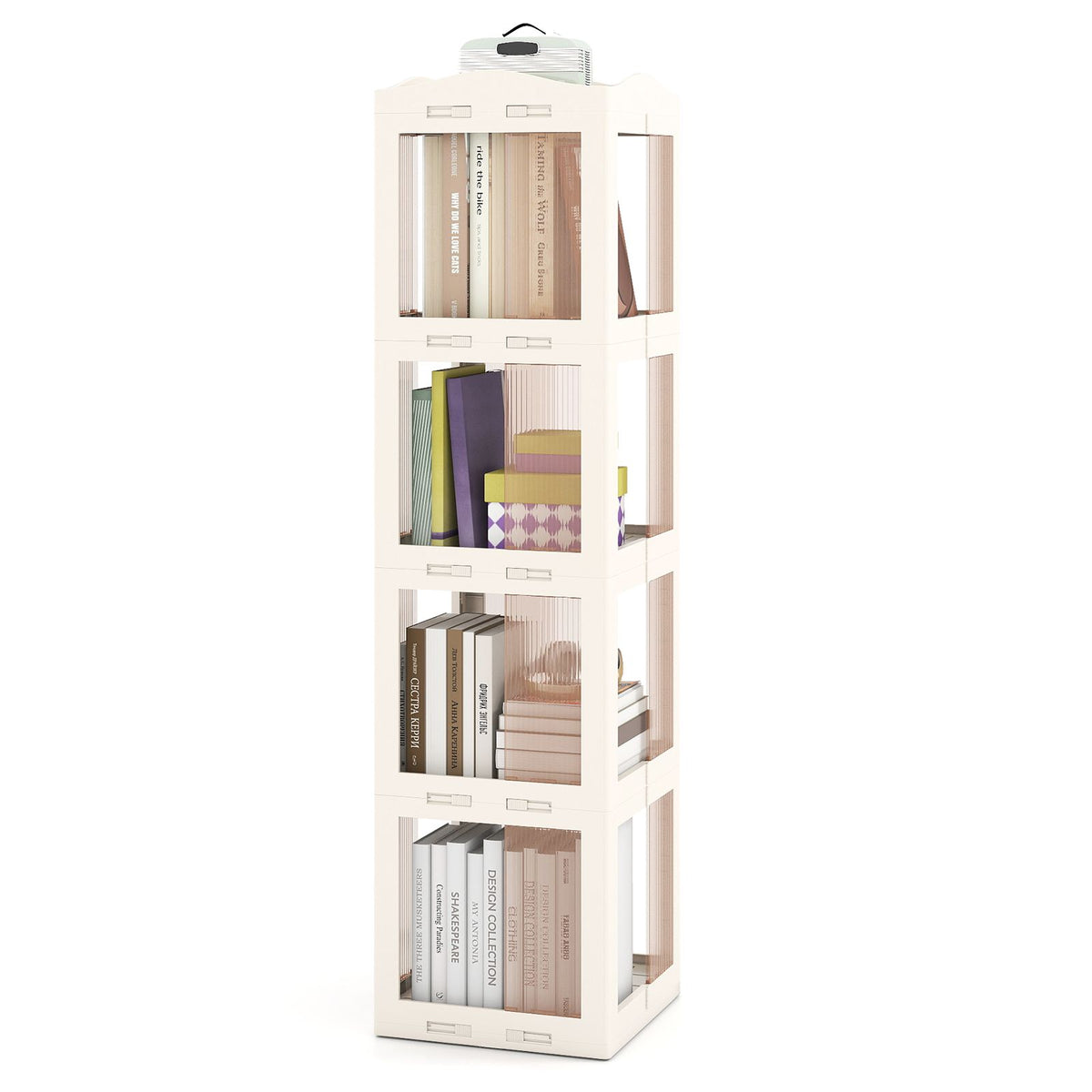 Foldable Rotating Bookshelf with Swivel Base for Living Room