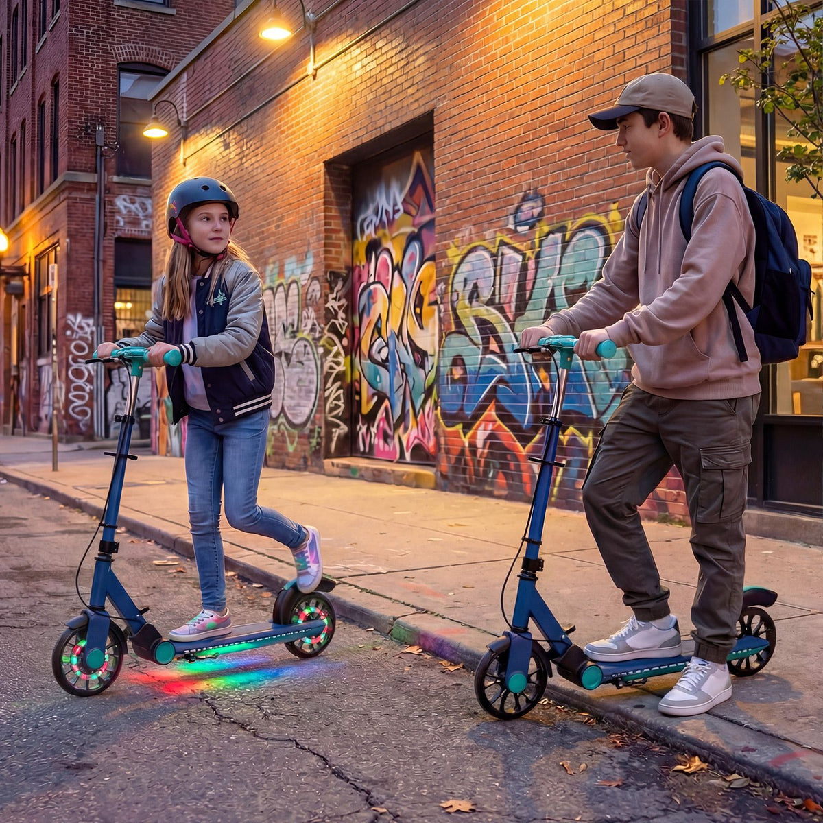 Foldable Scooter with 2 Light-up Wheels and 3-Height Adjustable Handle