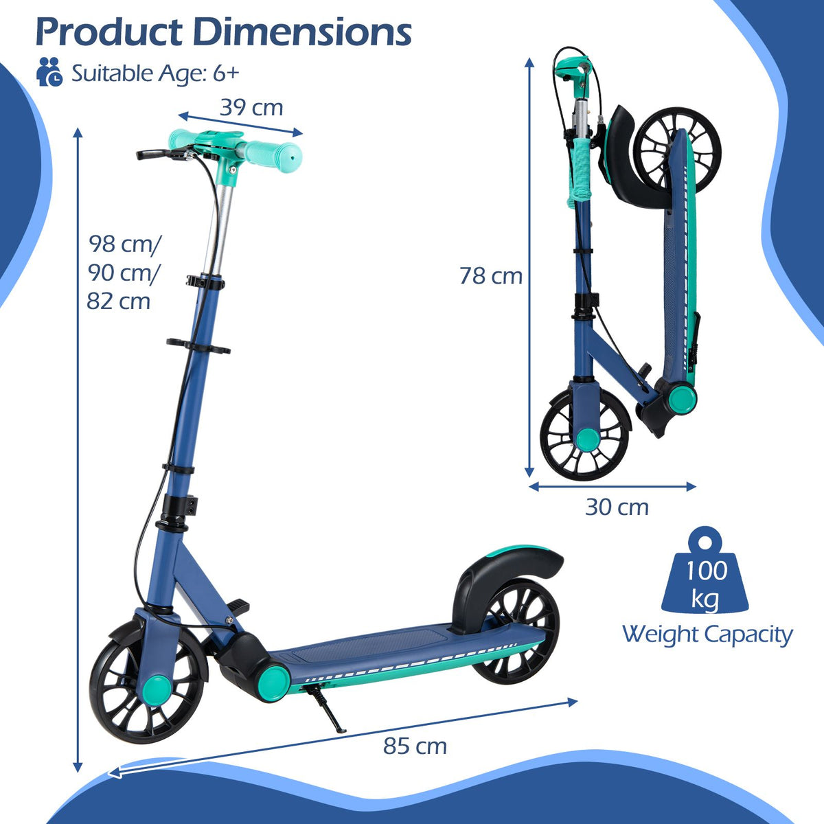 Foldable Scooter with 2 Light-up Wheels and 3-Height Adjustable Handle