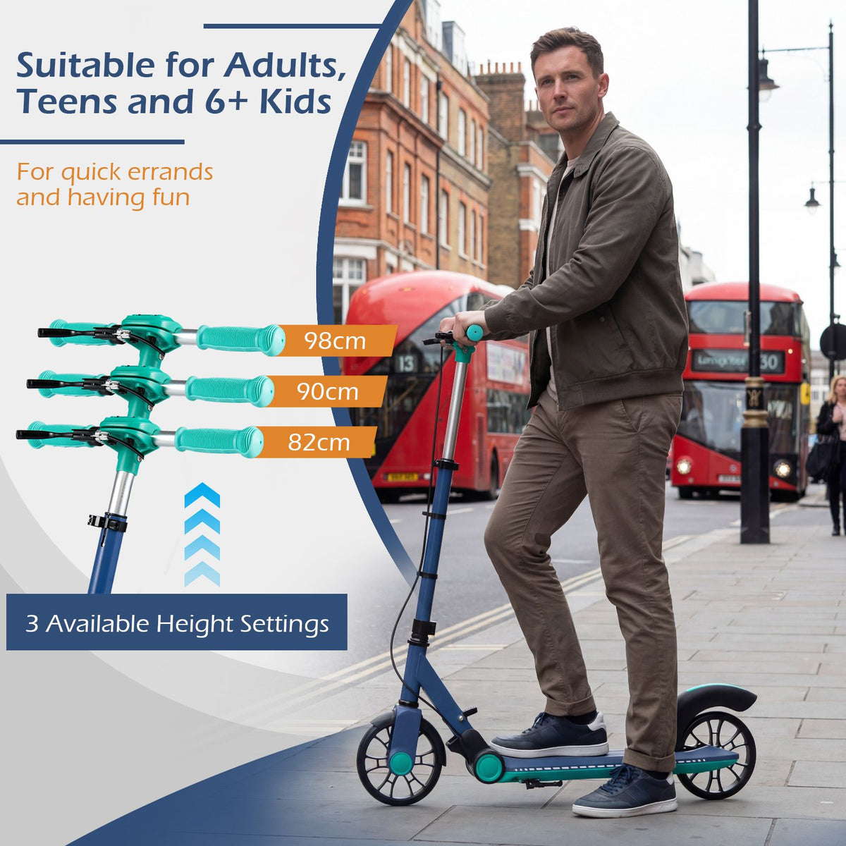Foldable Scooter with 2 Light-up Wheels and 3-Height Adjustable Handle