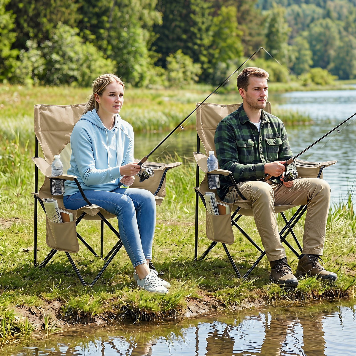 Folding Camping Chair with Mesh Backrest and Metal Frame