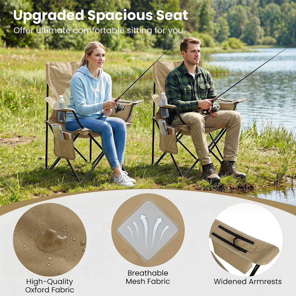 Folding Camping Chair with Mesh Backrest and Metal Frame