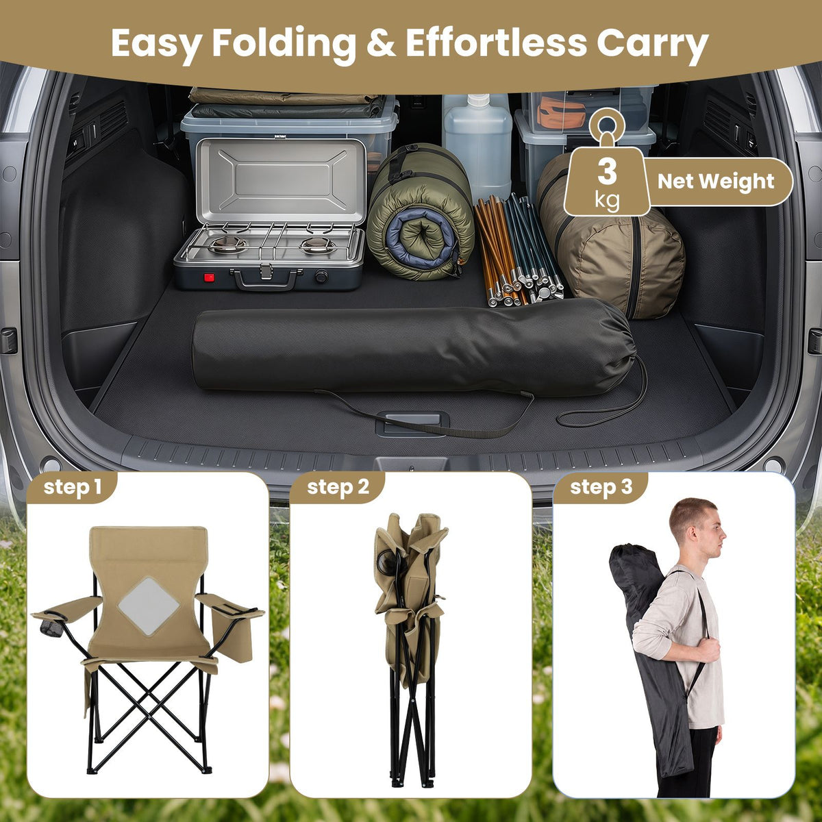 Folding Camping Chair with Mesh Backrest and Metal Frame
