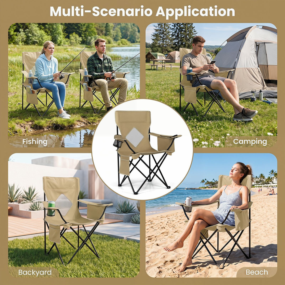 Folding Camping Chair with Mesh Backrest and Metal Frame