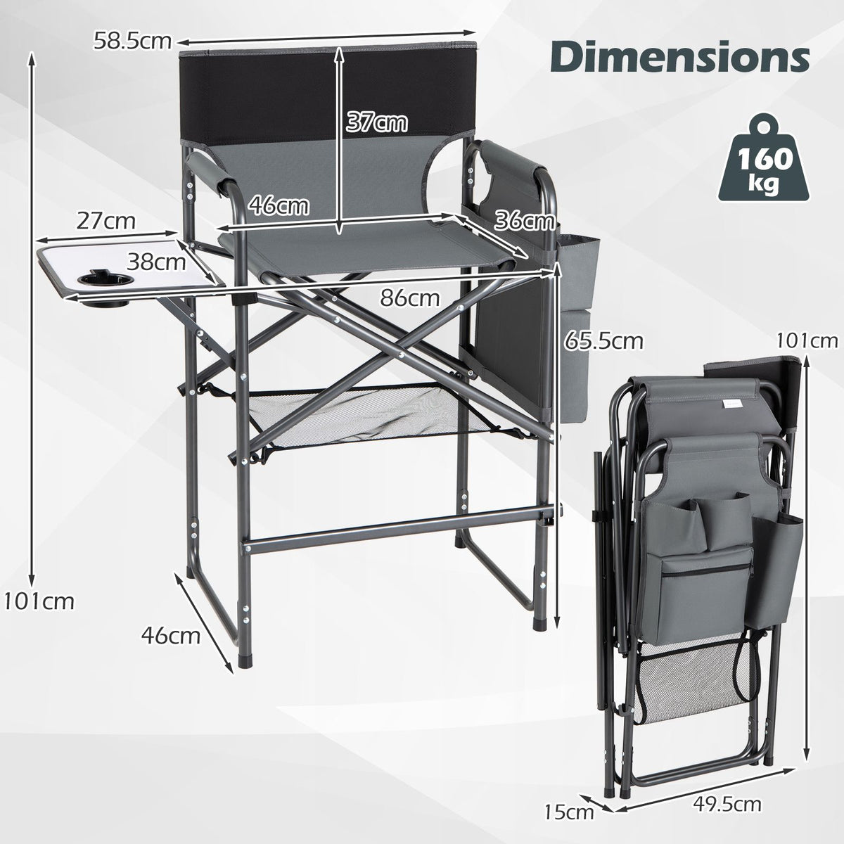 Folding Tall Camping Chair with Footrest and Cup Holders