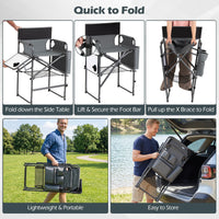 Folding Tall Camping Chair with Footrest and Cup Holders
