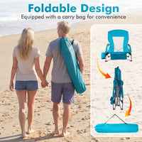 Folding Beach Chair Portable Lightweight Low Seat Chair with Padded Armrests