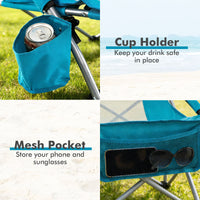 Folding Beach Chair Portable Lightweight Low Seat Chair with Padded Armrests