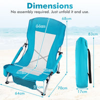 Folding Beach Chair Portable Lightweight Low Seat Chair with Padded Armrests