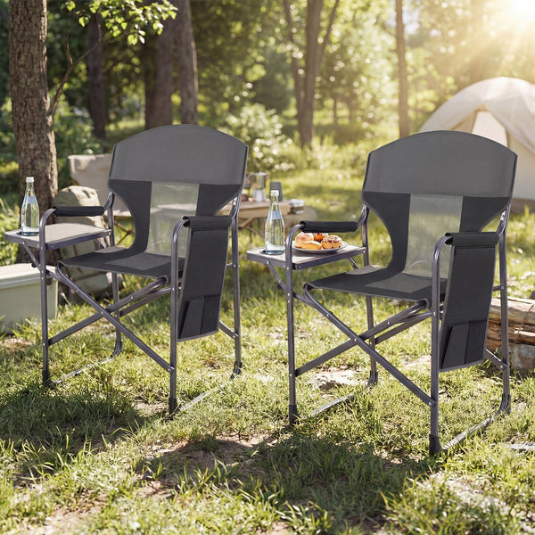 Folding Camping Chair Oversized Padded Portable Directors Chair with Side Table