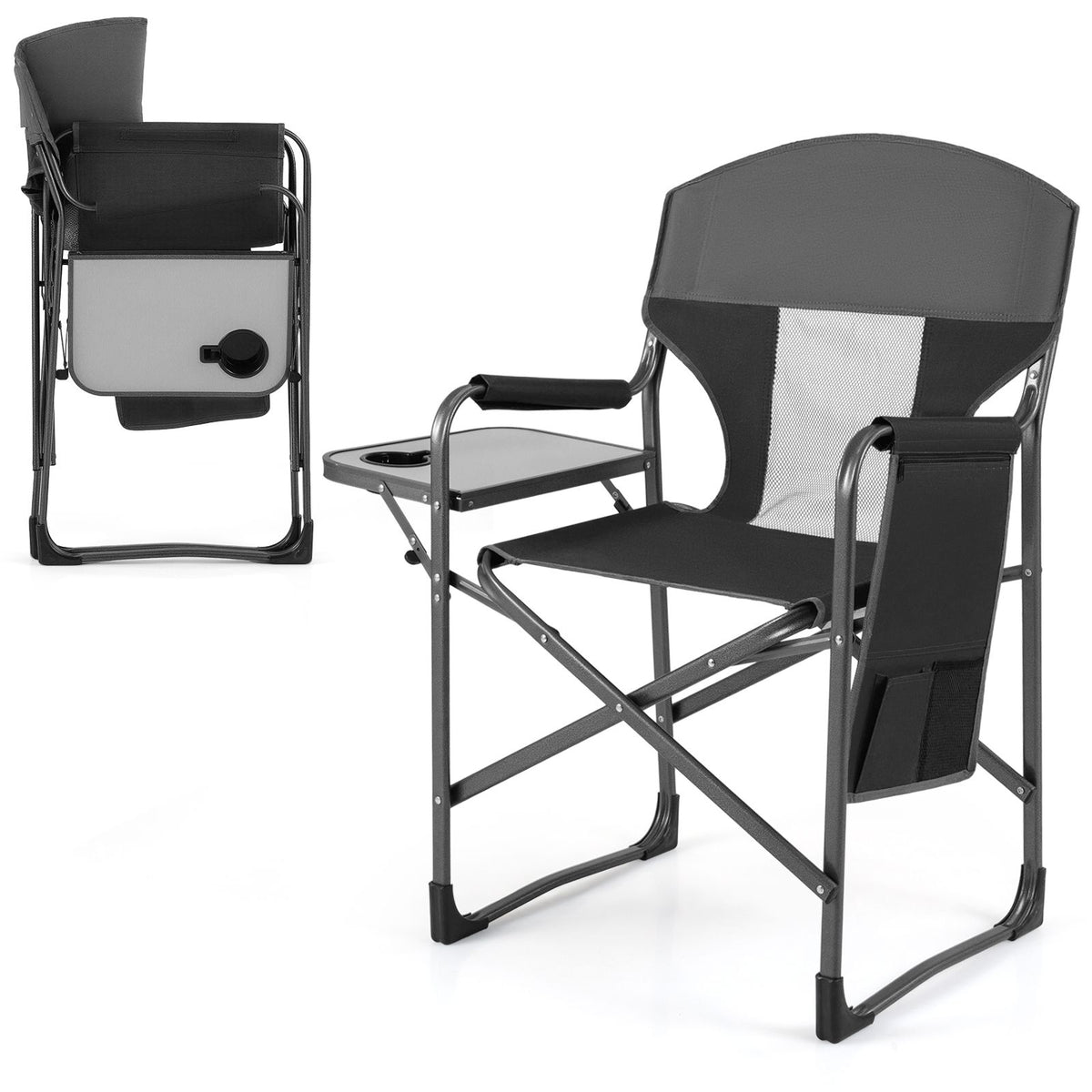 Folding Camping Chair Oversized Padded Portable Directors Chair with Side Table