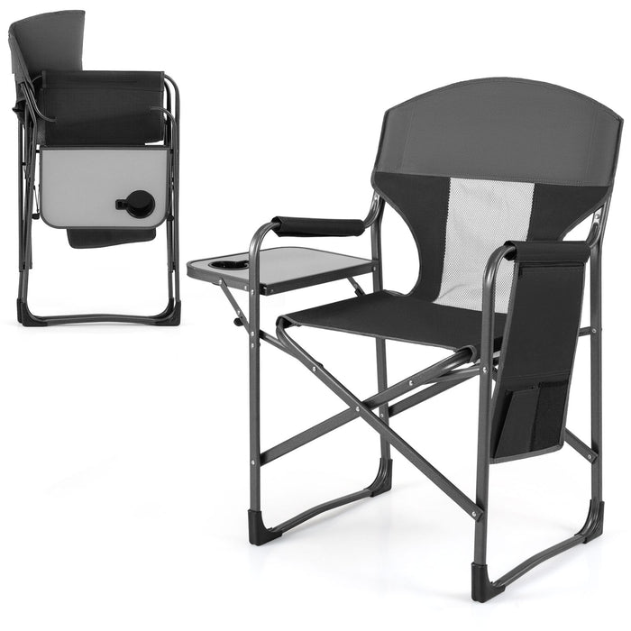Folding Camping Chair Oversized Padded Portable Directors Chair with Side Table