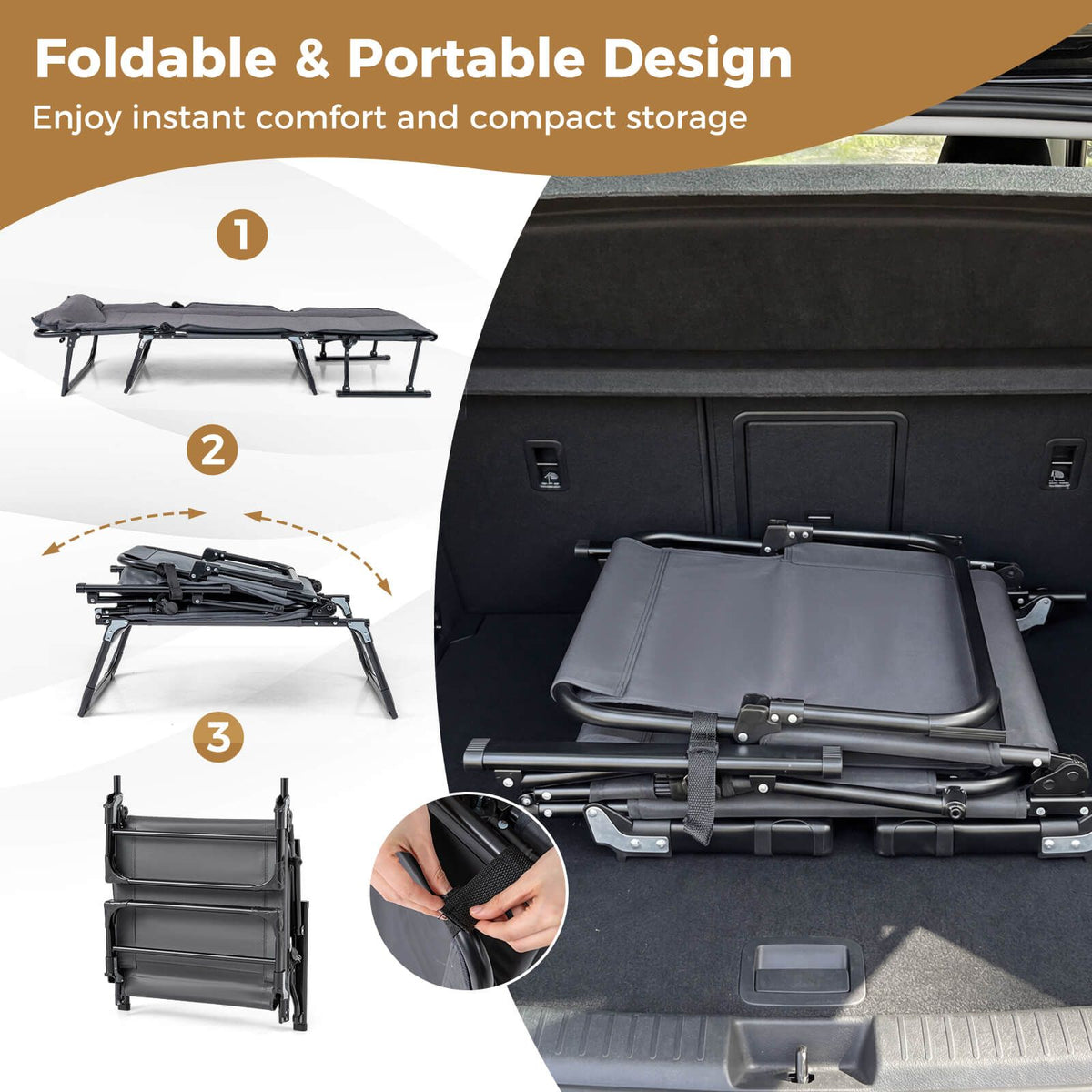 3-in-1 Folding Camping Cot with Mattress and Adjustable Backrest