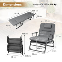 3-in-1 Folding Camping Cot with Mattress and Adjustable Backrest