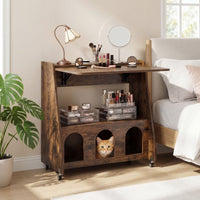 Folding Workstation on Wheels with Shelves for Small Space Home Office