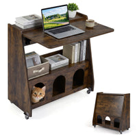 Folding Workstation on Wheels with Shelves for Small Space Home Office