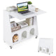 Folding Workstation on Wheels with Shelves for Small Space Home Office