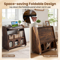 Folding Workstation on Wheels with Shelves for Small Space Home Office