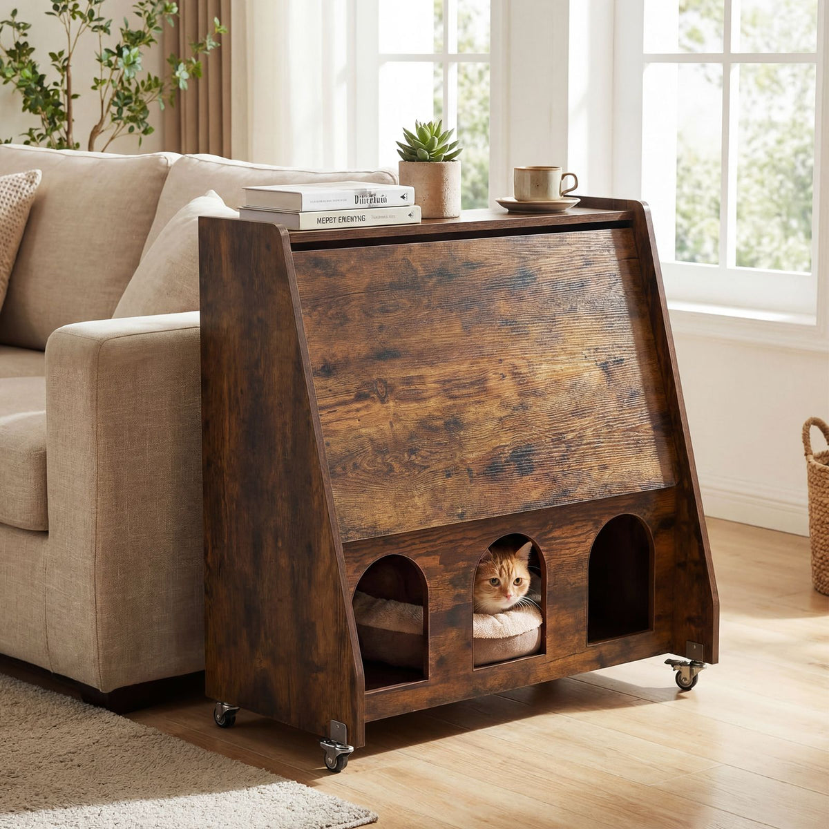Folding Workstation on Wheels with Shelves for Small Space Home Office