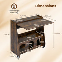 Folding Workstation on Wheels with Shelves for Small Space Home Office