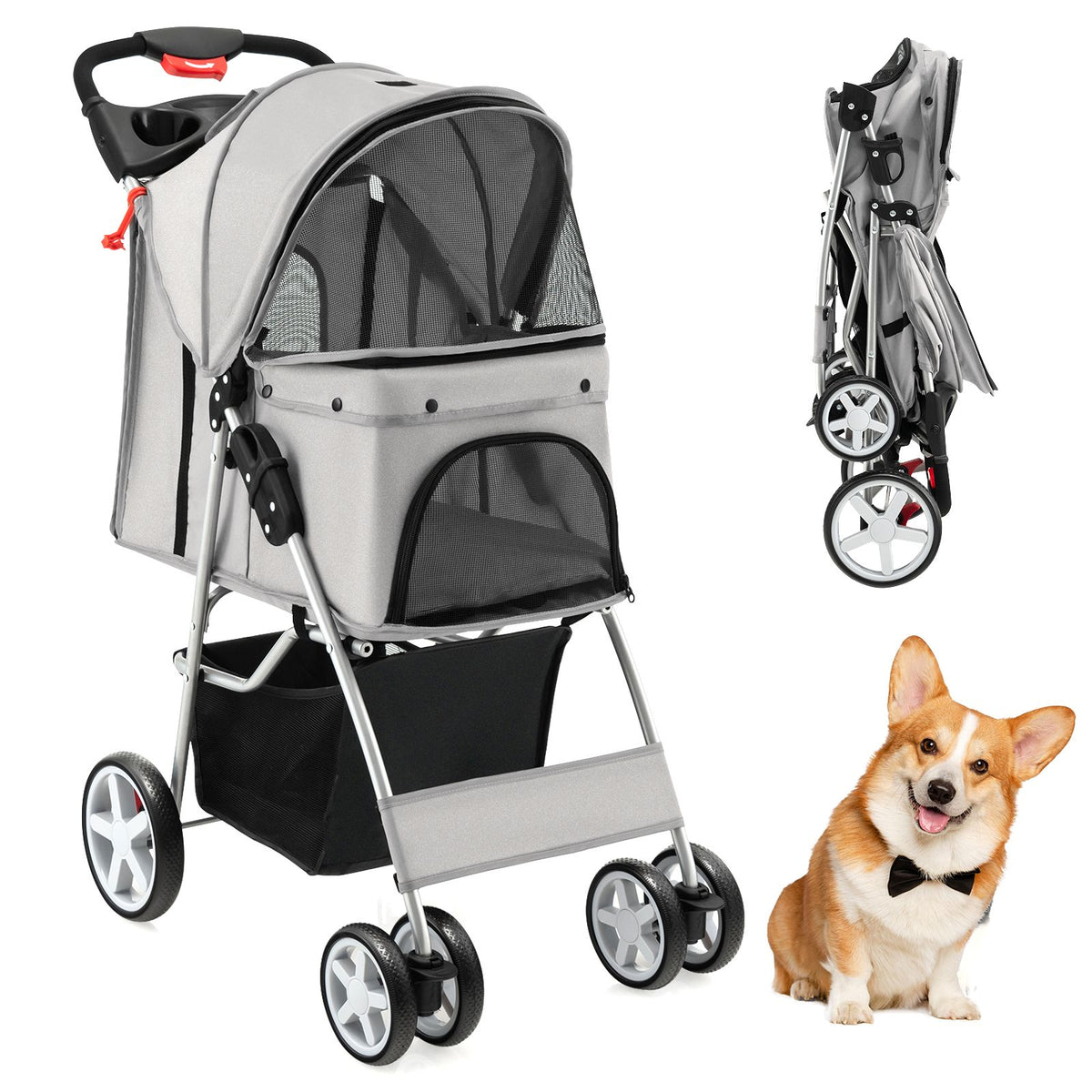 Giantex Folding Dog Stroller for Small Medium Dogs Cats Puppy