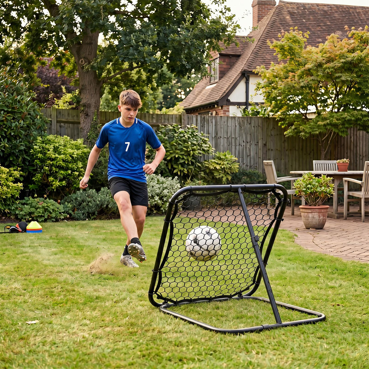 Football Rebounder with 7 Adjustable Angles and 4 Ground Stakes
