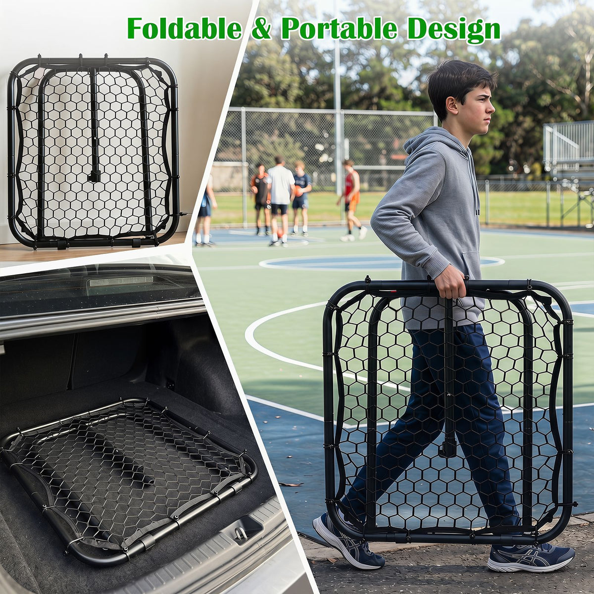 Football Rebounder with 7 Adjustable Angles and 4 Ground Stakes
