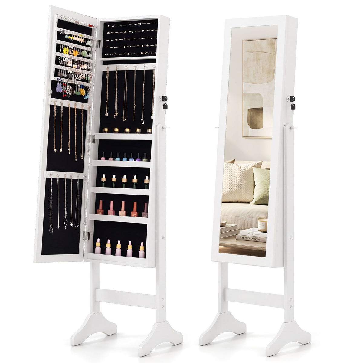 Giantex Freestanding Jewelry Armoire Cabinet w/Full Length Mirror