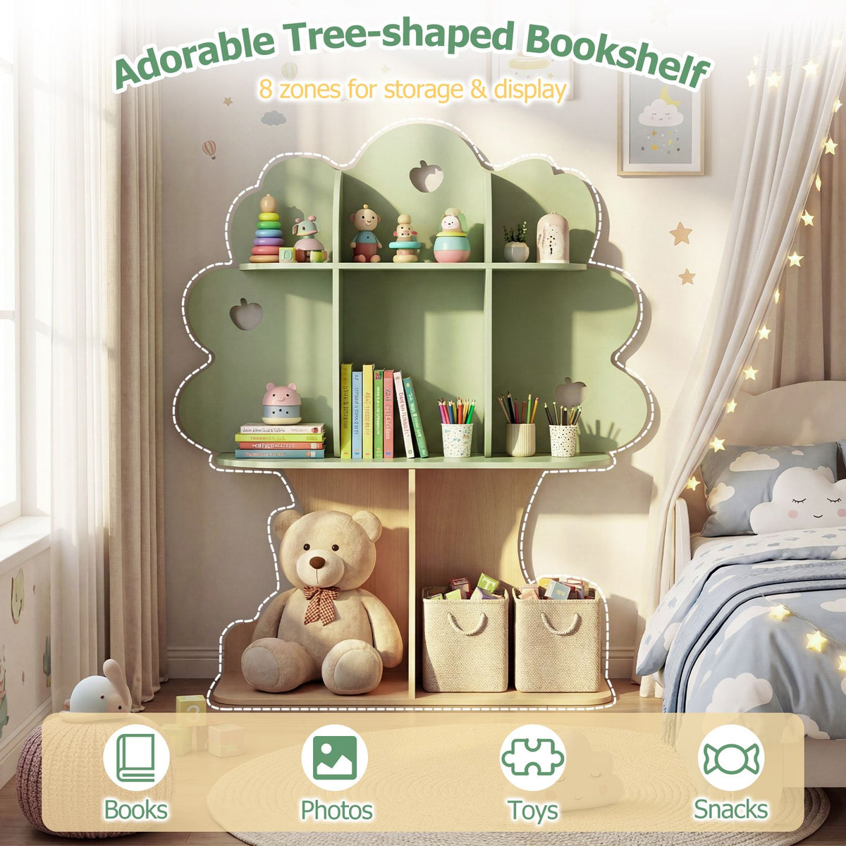Freestanding Bookcase with Open Shelves for Reading Nook for kids