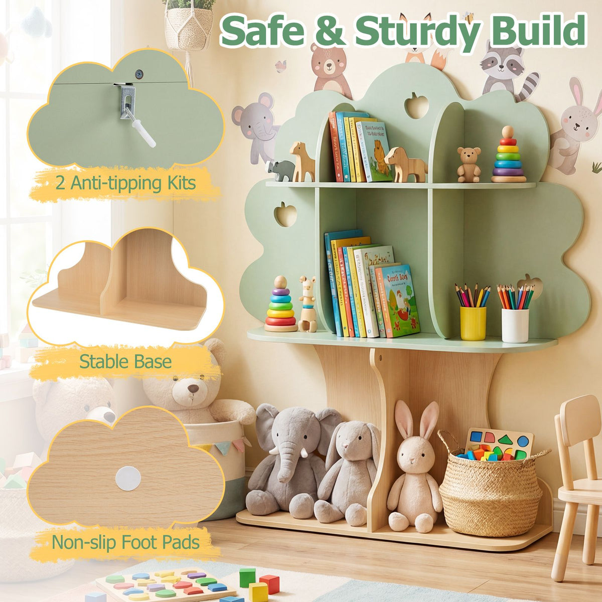 Freestanding Bookcase with Open Shelves for Reading Nook for kids