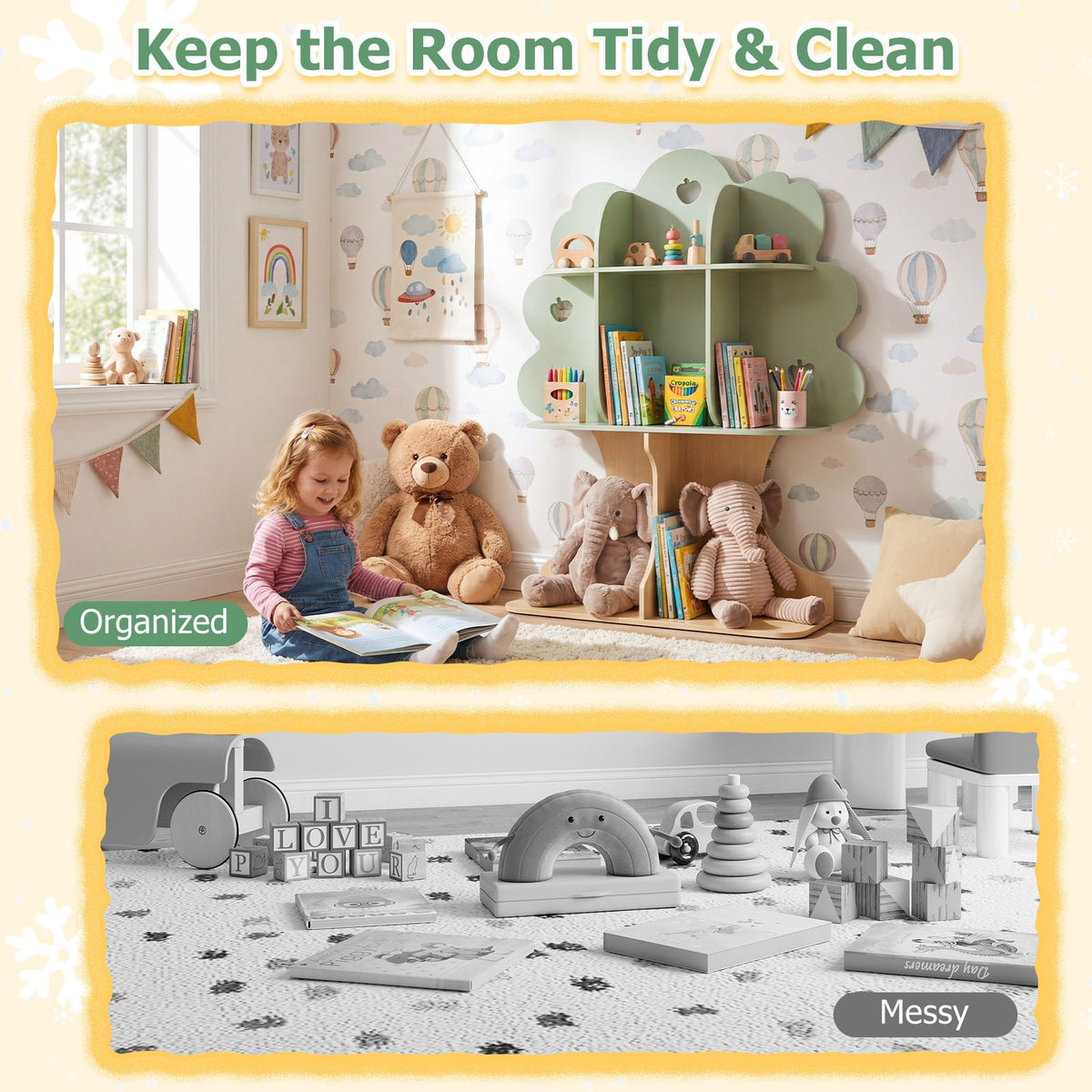 Freestanding Bookcase with Open Shelves for Reading Nook for kids