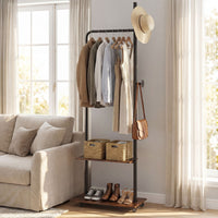 Freestanding Clothing Rack with Hanging Rod and Storage Shelves for Entryway and Bedroom