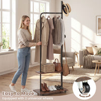 Freestanding Clothing Rack with Hanging Rod and Storage Shelves for Entryway and Bedroom