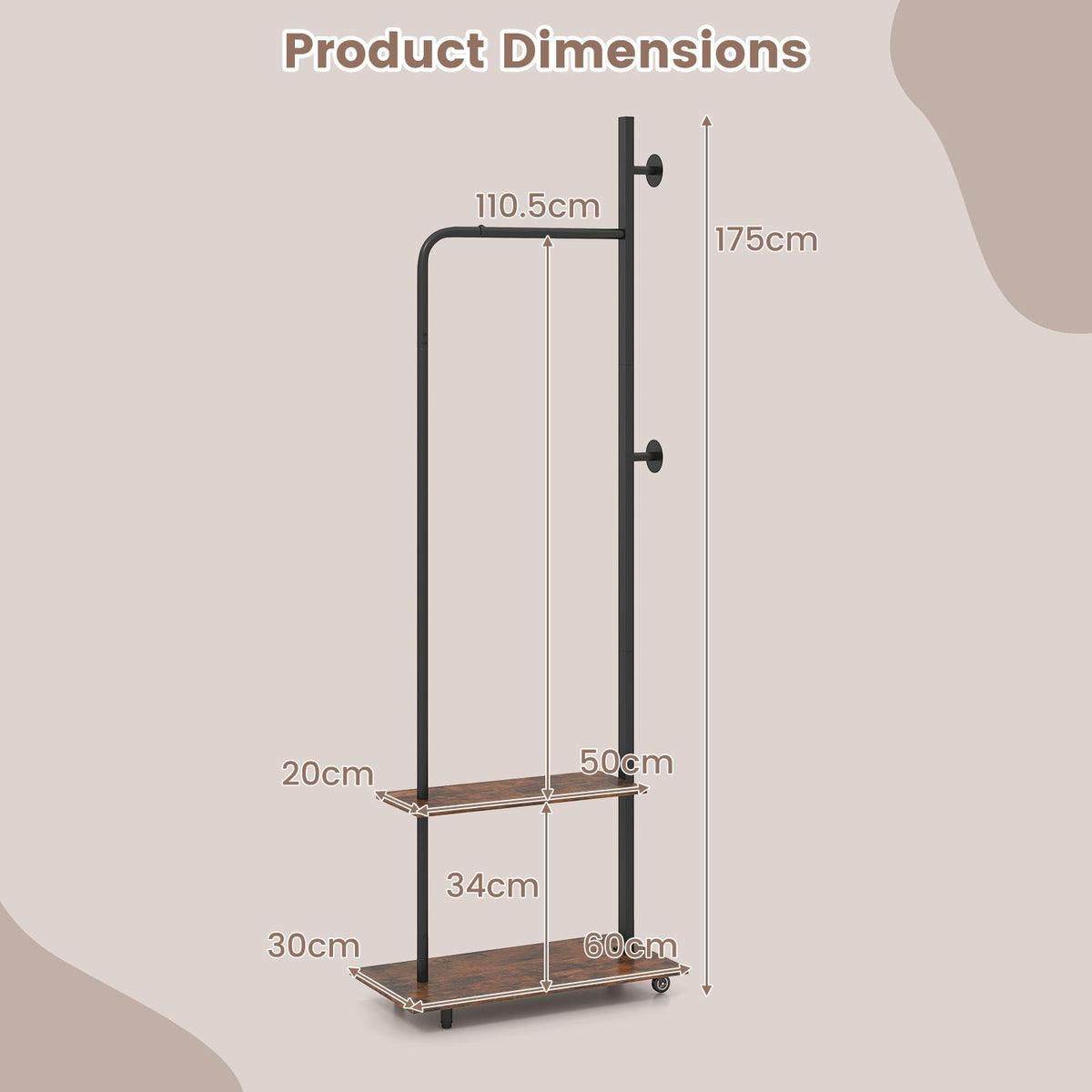 Freestanding Clothing Rack with Hanging Rod and Storage Shelves for Entryway and Bedroom
