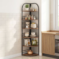 6-Tier Freestanding Corner Bookshelf with Heavy-duty Metal Frame