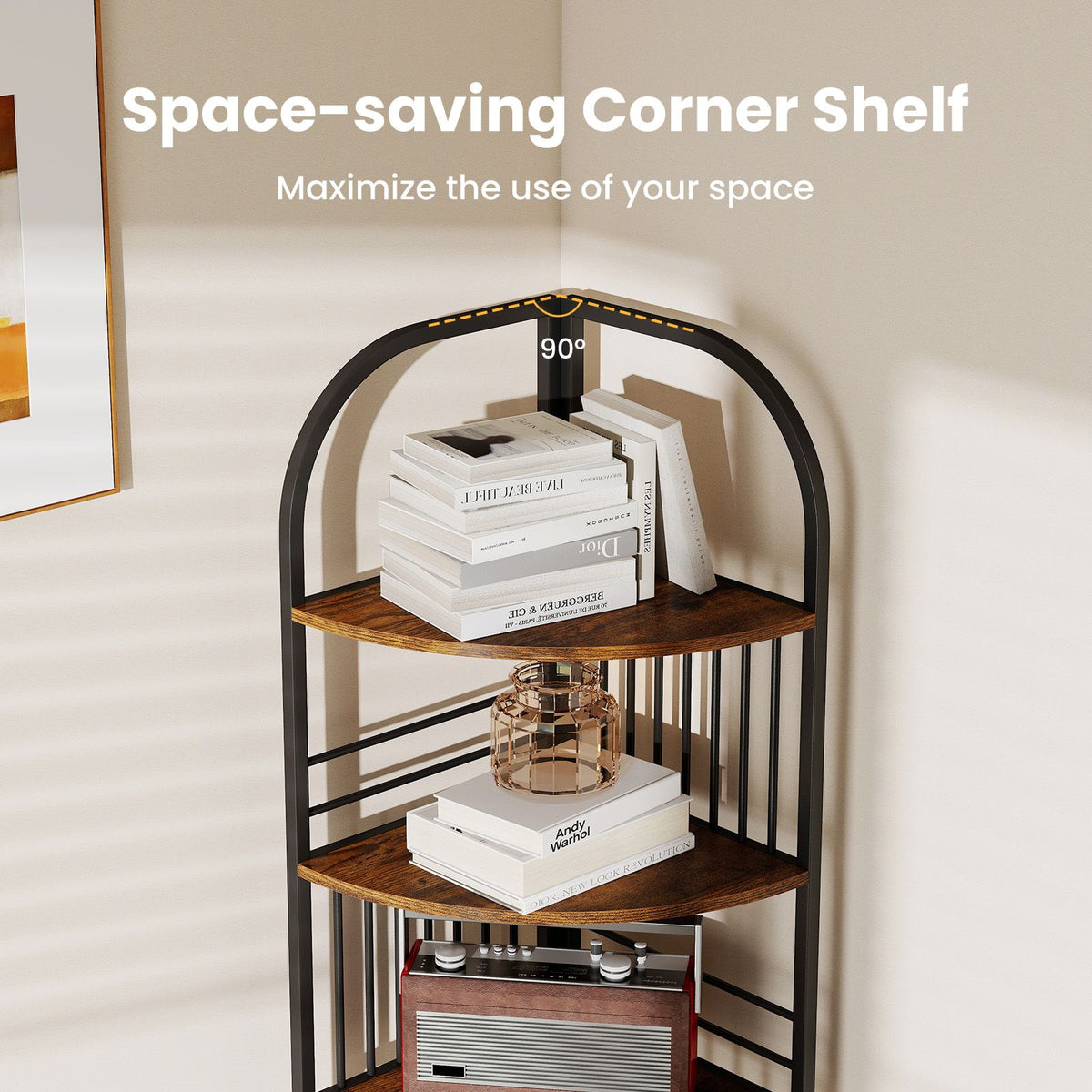 6-Tier Freestanding Corner Bookshelf with Heavy-duty Metal Frame