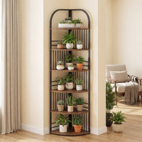 6-Tier Freestanding Corner Bookshelf with Heavy-duty Metal Frame
